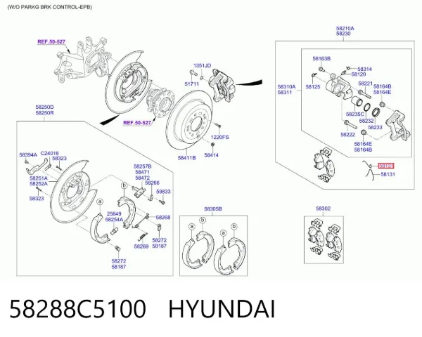 Muelle de las zapatas de freno traseras de tambor 58288C5100 Hyundai/Kia
