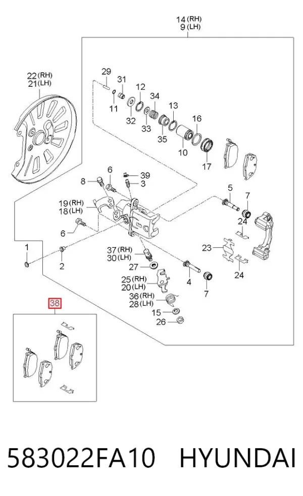 Pastillas de freno traseras 583022FA10 Hyundai/Kia
