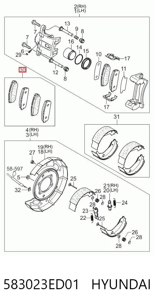 Pastillas de freno traseras 583023ED01 Hyundai/Kia