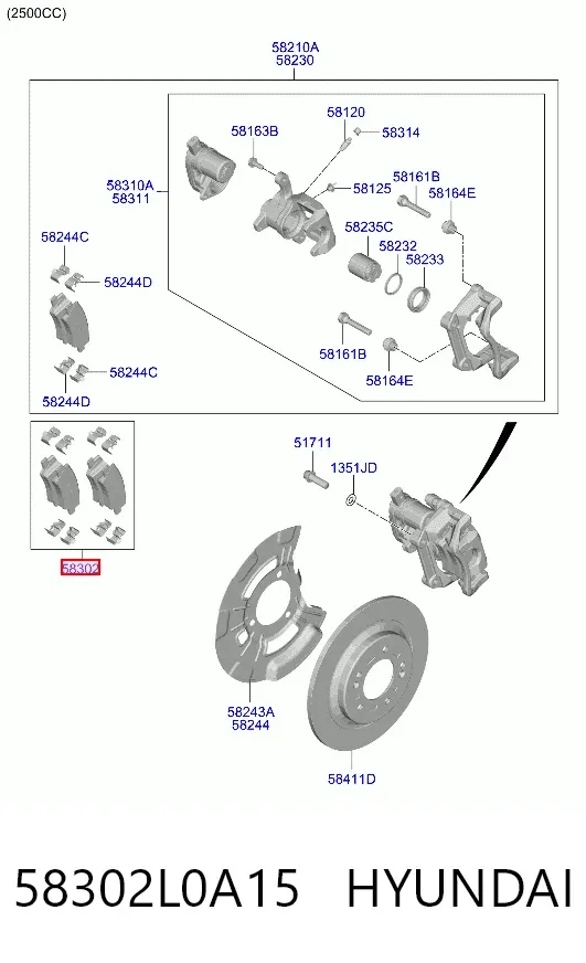 Pastillas de freno traseras 58302L0A15 Hyundai/Kia
