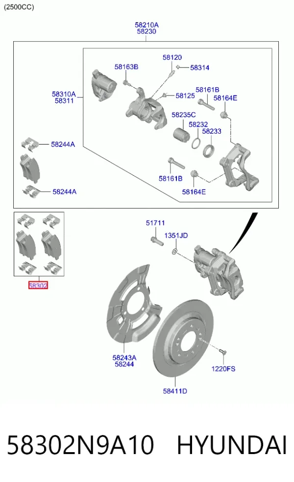 Pastillas de freno traseras 58302N9A10 Hyundai/Kia