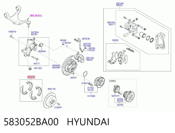 Zapatas de freno de mano 583052BA00 Hyundai/Kia
