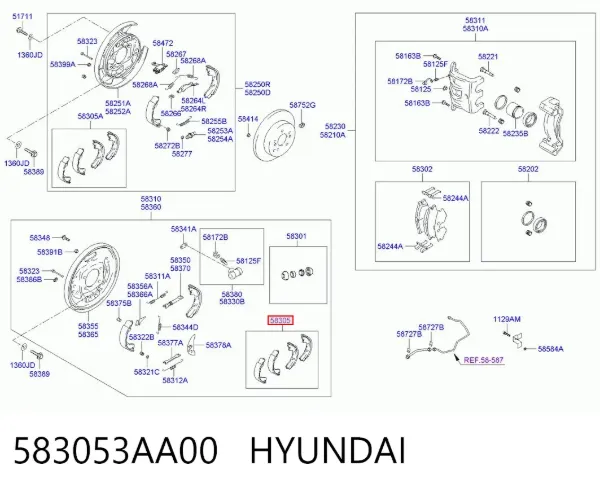 Zapatas de freno de mano 583053AA00 Hyundai/Kia