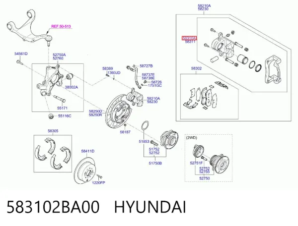 Pinza de freno trasera izquierda 583102BA00 Hyundai/Kia