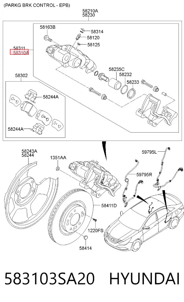 Pinza de freno trasera izquierda 583103SA20 Hyundai/Kia