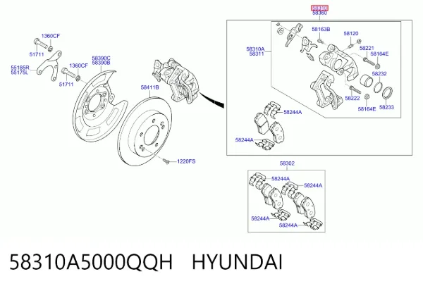 Pinza de freno trasera izquierda 58310A5000QQH Hyundai/Kia