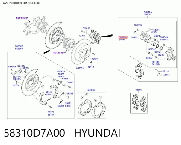Pinza de freno trasera izquierda 58310D7A00 Hyundai/Kia