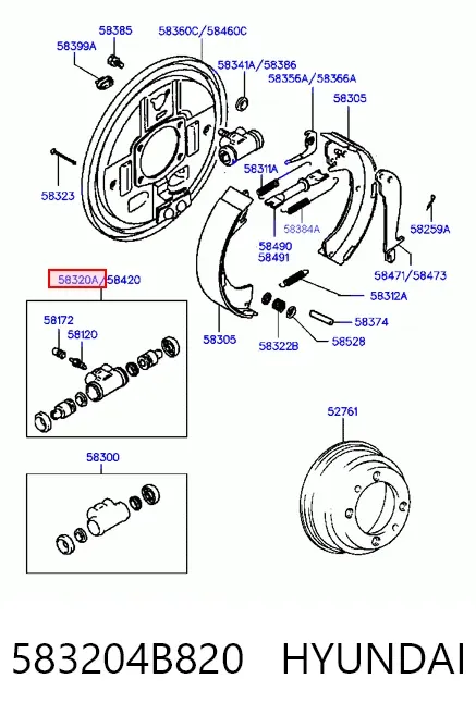 Cilindro de freno de rueda trasera 583204B820 Hyundai/Kia
