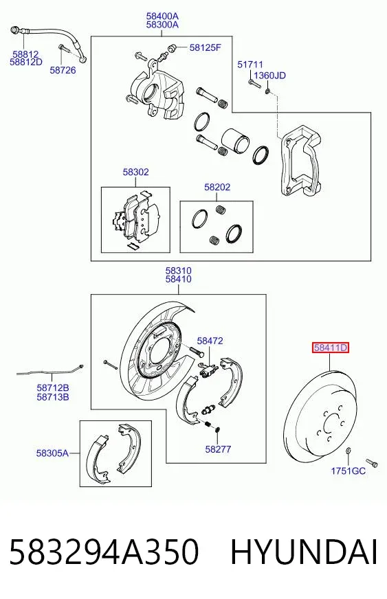 Disco de freno trasero 583294A350 Hyundai/Kia
