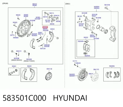 Kit de reparación del mecanismo de ajuste automático de zapatas de freno HYUNDAI 583501C000