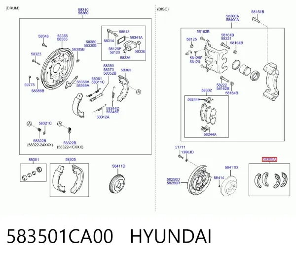 Zapatas de freno de mano 583501CA00 Hyundai/Kia