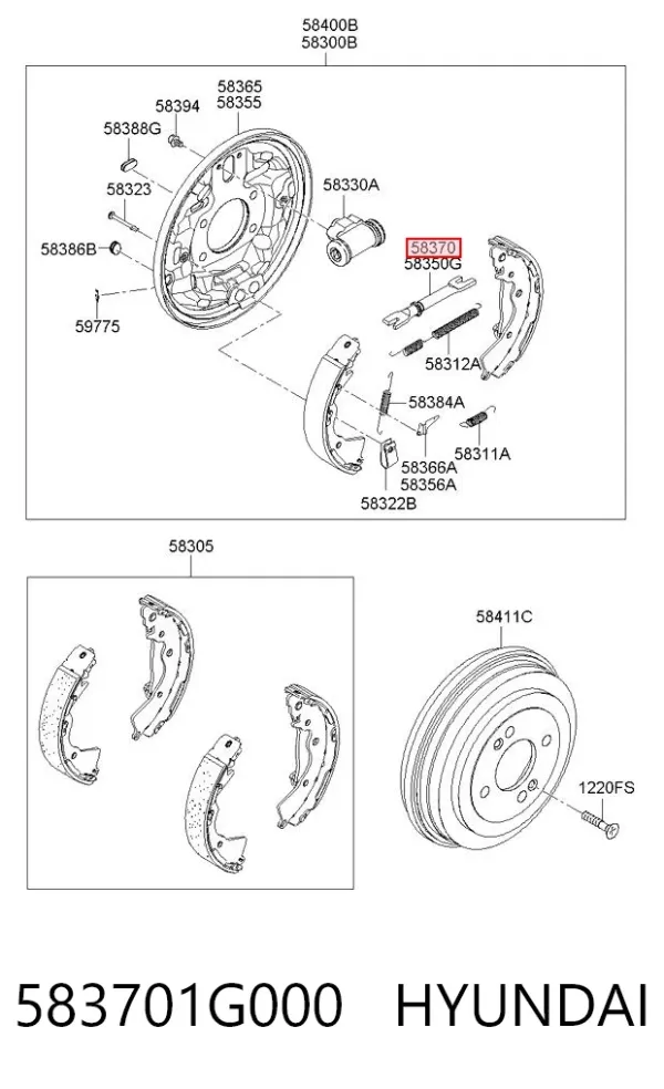 Kit de reparación del mecanismo de ajuste automático de zapatas de freno 583701G000 Hyundai/Kia