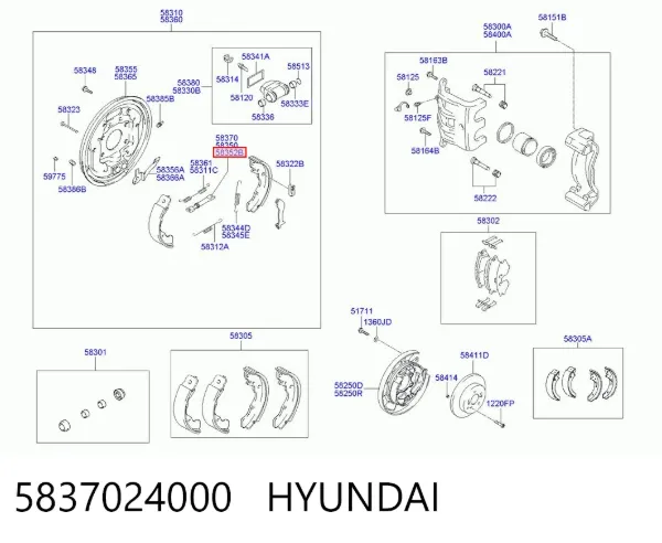 Zapatas de freno 5837024000 Hyundai/Kia