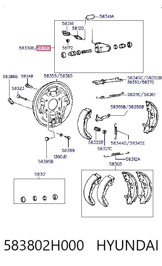 Cilindro de freno de rueda trasera 583802H000 Hyundai/Kia