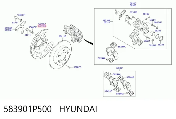 Protector de disco de freno trasero izquierdo 583901P500 Hyundai/Kia
