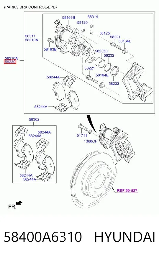Pinza de freno trasera derecha 58400A6310 Hyundai/Kia