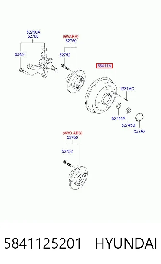 Tambor de freno trasero 5841125201 Hyundai/Kia