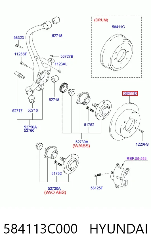 Disco de freno trasero 584113C000 Hyundai/Kia