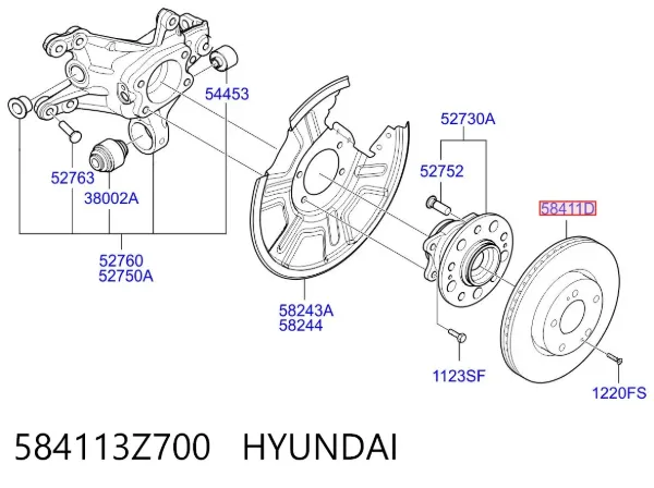 Disco de freno trasero 584113Z700 Hyundai/Kia