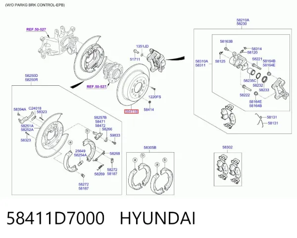 Disco de freno trasero 58411D7000 Hyundai/Kia