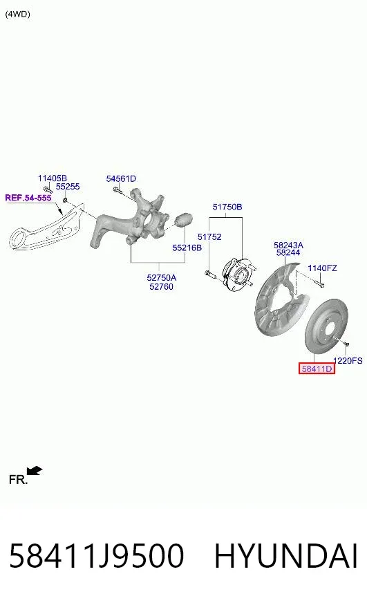 Disco de freno trasero 58411J9500 Hyundai/Kia
