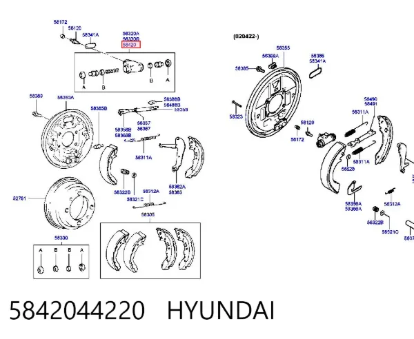 Cilindro de freno de rueda trasera 5842044220 Hyundai/Kia