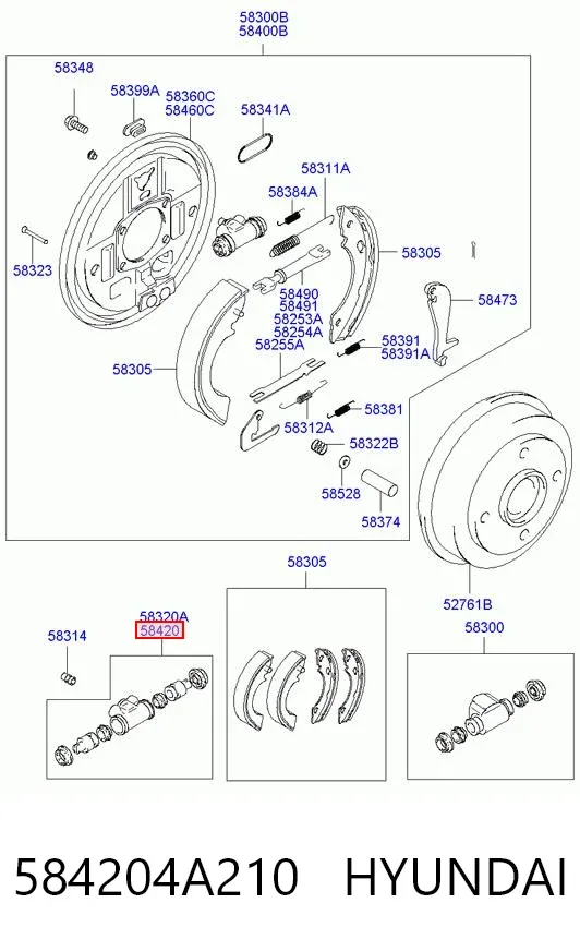 Cilindro de freno de rueda trasera 584204A210 Hyundai/Kia