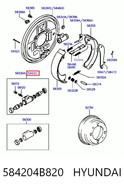 Cilindro de freno de rueda trasera 584204B820 Hyundai/Kia