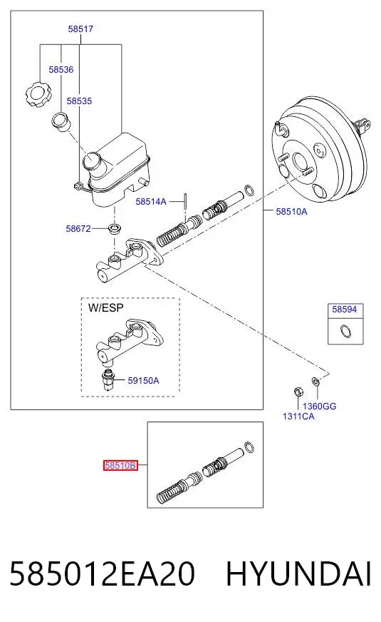 Kit de reparación cilindro de freno principal 585012EA20 Hyundai/Kia