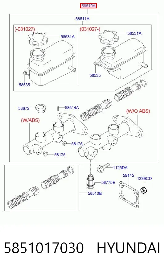 Cilindro maestro de frenos 5851017030 Hyundai/Kia