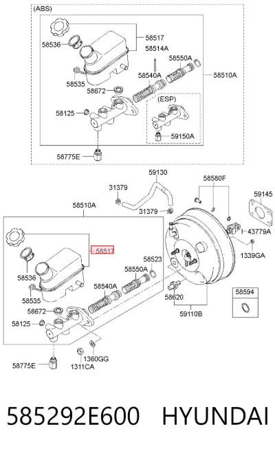 Depósito del líquido de frenos del cilindro maestro HYUNDAI 585292E600
