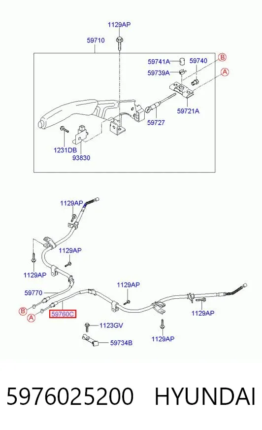 Cable de freno de mano trasero izquierdo 5976025200 Hyundai/Kia