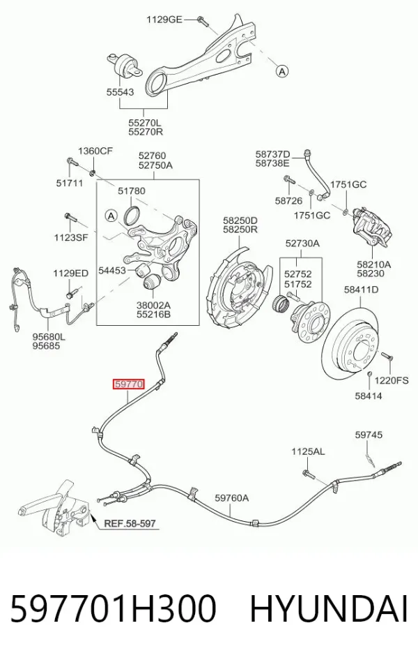 Cable de freno de mano trasero derecho 597701H300 Hyundai/Kia