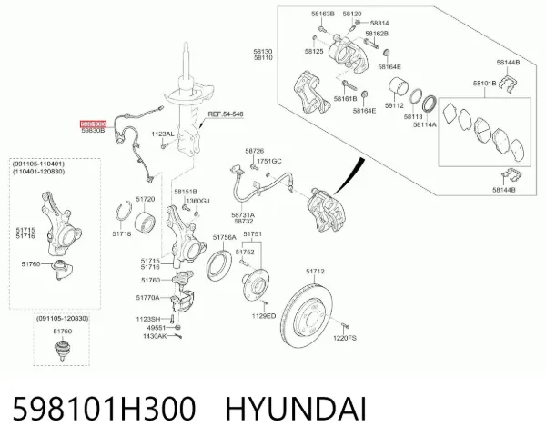 Sensor ABS delantero izquierdo 598101H300 Hyundai/Kia