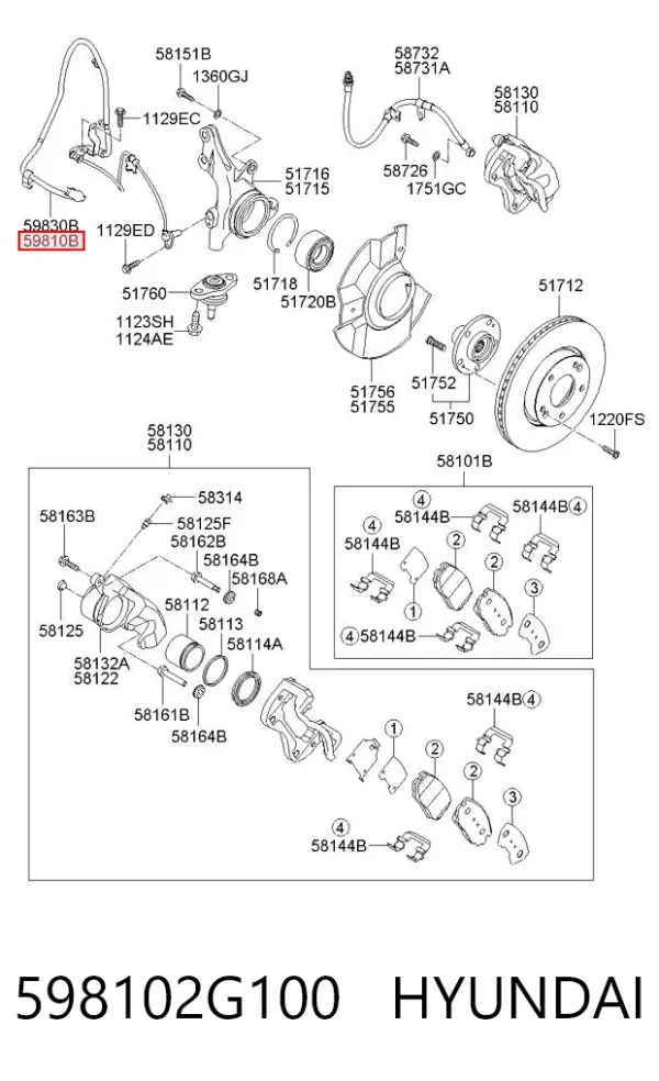 Sensor ABS delantero izquierdo 598102G100 Hyundai/Kia
