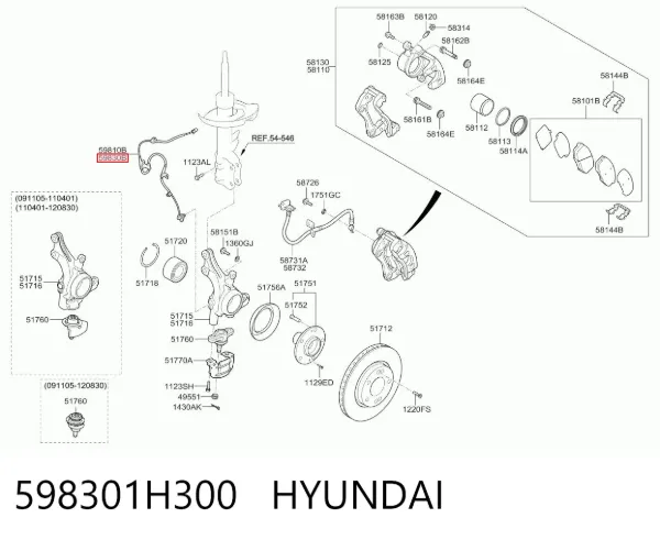 Sensor ABS delantero derecho 598301H300 Hyundai/Kia
