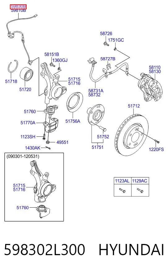 Sensor ABS delantero derecho 598302L300 Hyundai/Kia