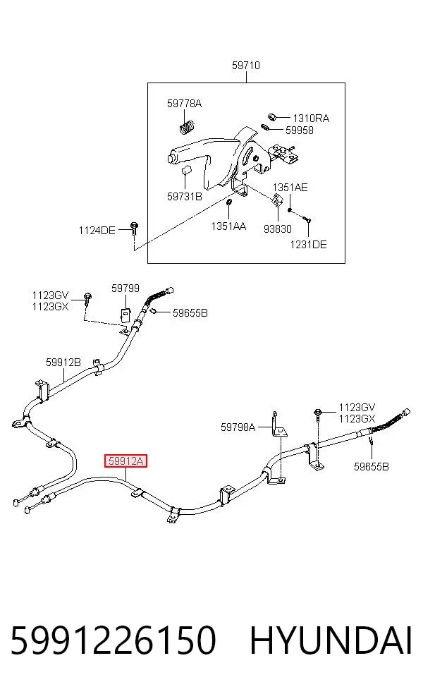 Cable de freno de mano trasero izquierdo 5991226150 Hyundai/Kia