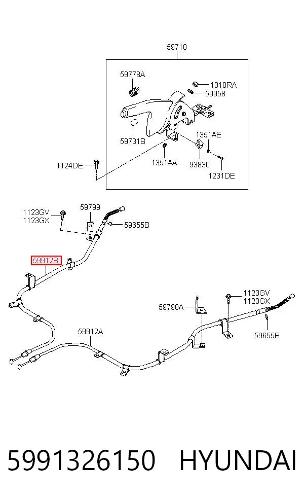 Cable de freno de mano trasero derecho 5991326150 Hyundai/Kia