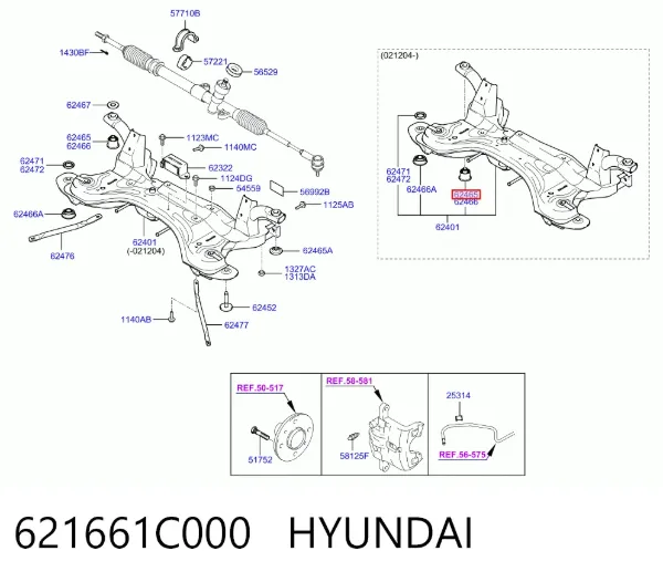 Buje silencioso del subchasis delantero 621661C000 Hyundai/Kia