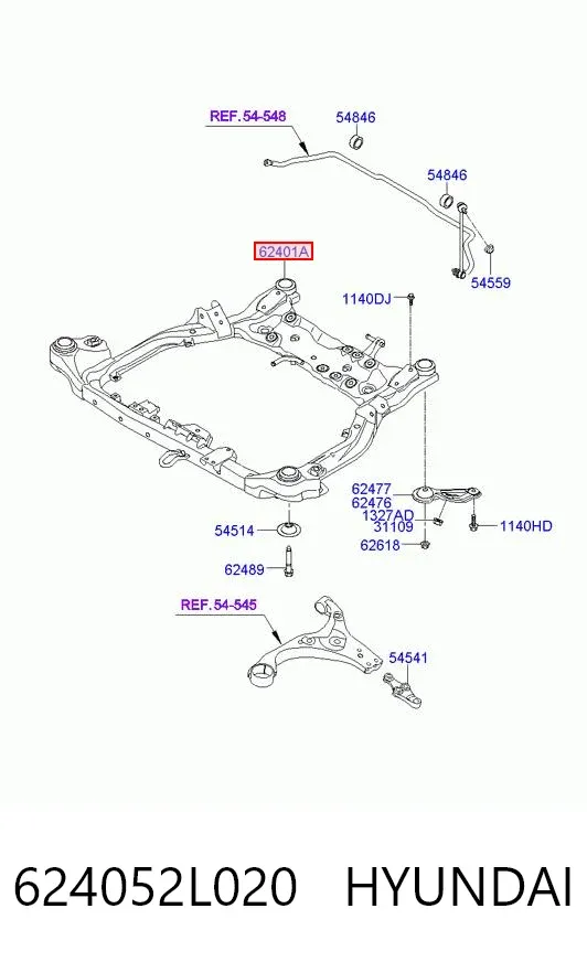 Subchasis delantero soporte motor delantero 624052L020 Hyundai/Kia