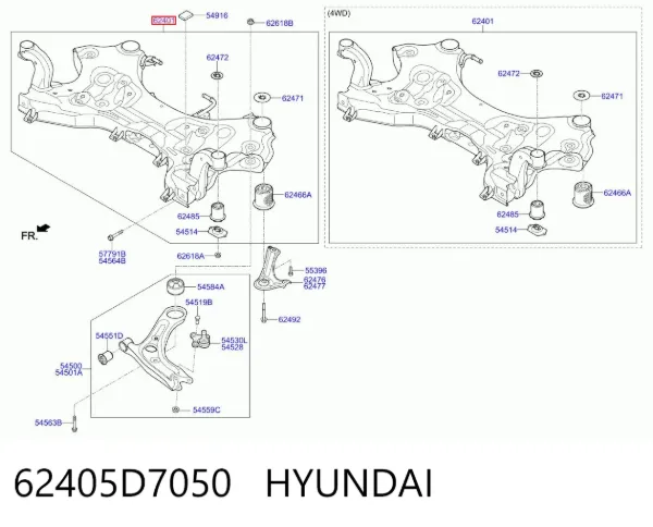 Viga de soporte del motor 62405D7050 Hyundai/Kia