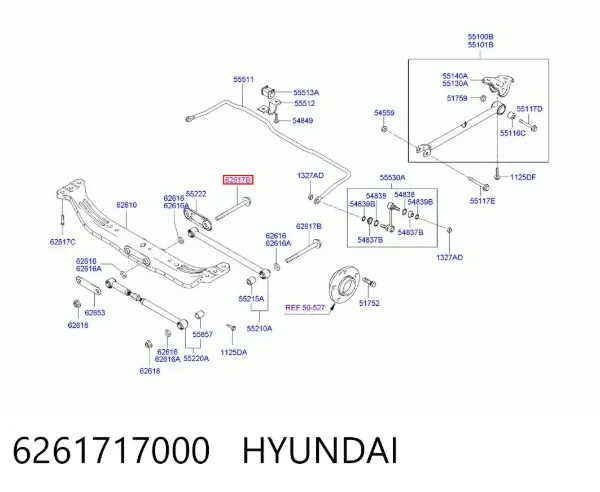 Perno de fijación interior del brazo oscilante inferior trasero 6261717000 Hyundai/Kia