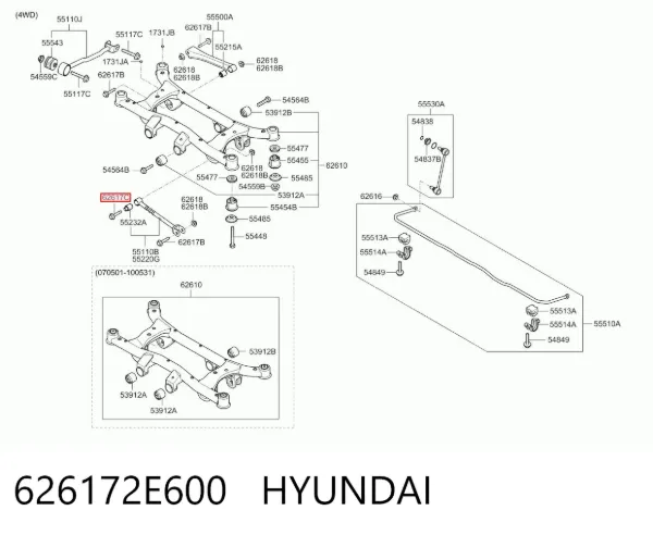 Perno de fijación interior del brazo oscilante inferior trasero 626172E600 Hyundai/Kia