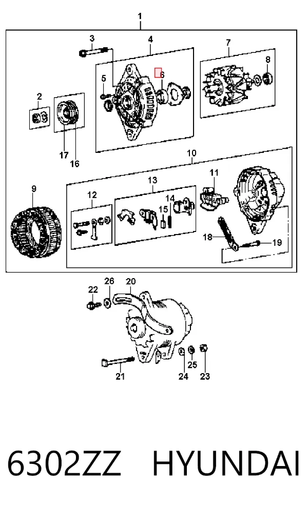 Rodamiento alternador 6302ZZ Hyundai/Kia