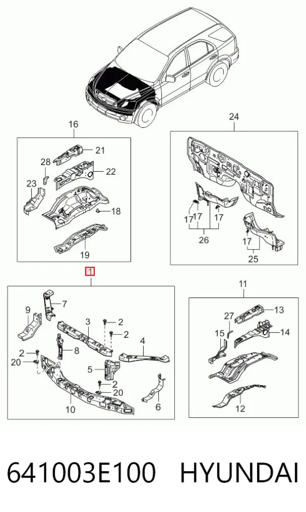 Soporte de radiador 641003E100 Hyundai/Kia