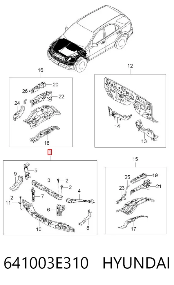 Soporte de radiador 641003E310 Hyundai/Kia