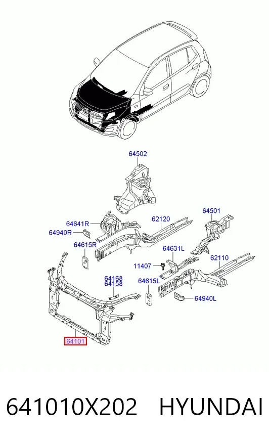Soporte de radiador 641010X202 Hyundai/Kia