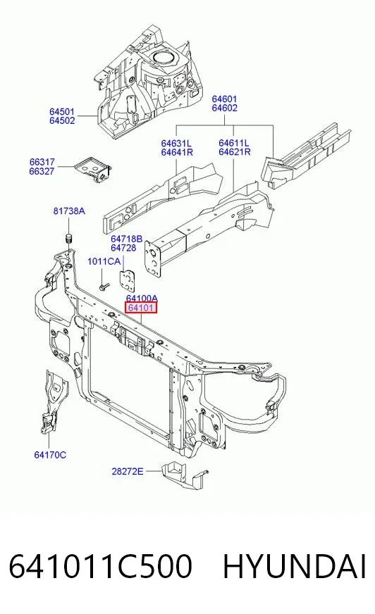 Soporte de radiador 641011C500 Hyundai/Kia