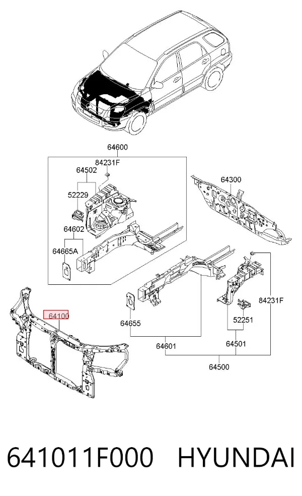Soporte de radiador 641011F000 Hyundai/Kia